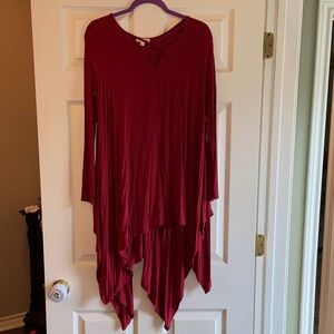 Red Asymmetrical Hem Tunic Top